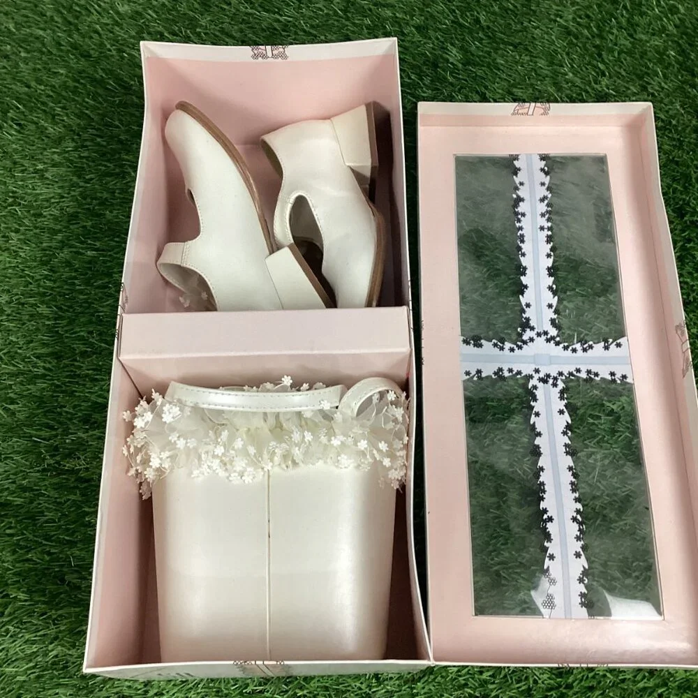 Vintage Girls White Dress Shoes and Purse New 9 Toddler